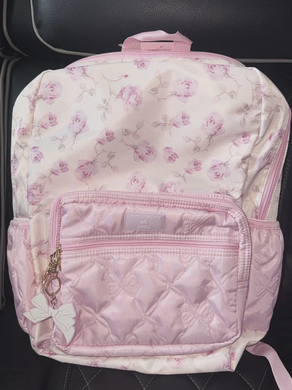 Loveshackfancy x Yoobi Pink Floral Quilted Backpack
